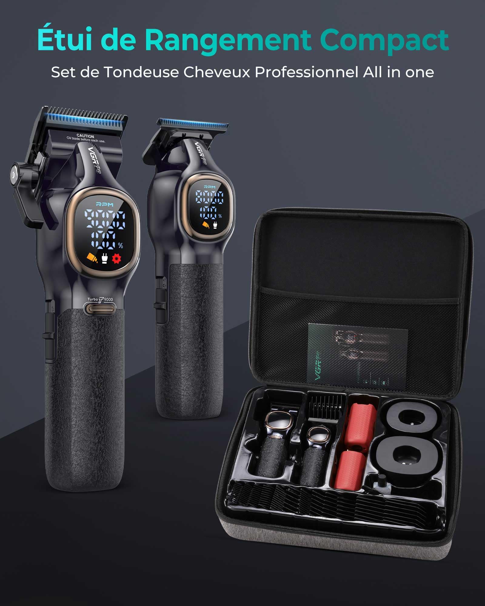 VGRPRO Tondeuse Cheveux Hommes professionnel, 9000RPM Kit Coiffeur,Sans Fil