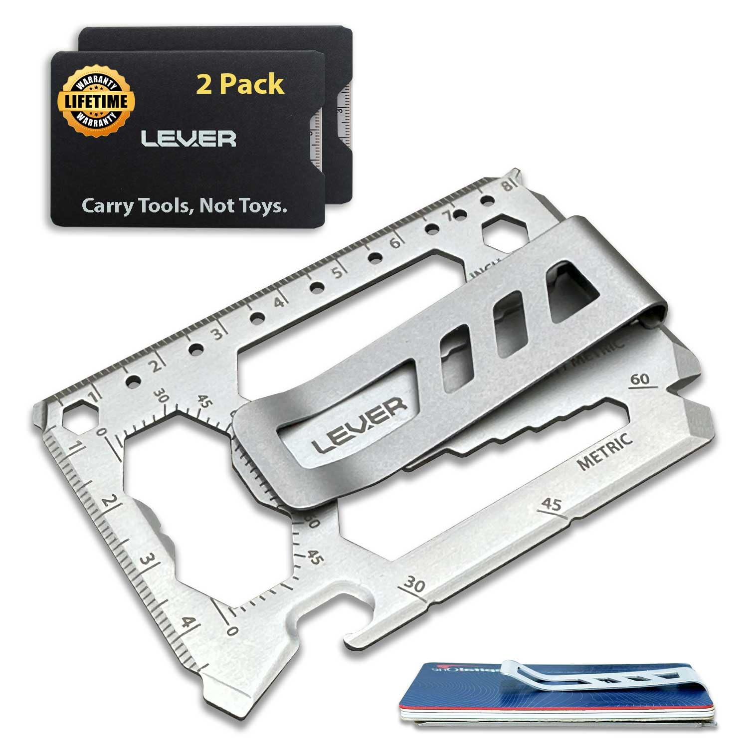 Lever Gear Toolcard Pro Money Clip Multitool - 40-in-1 Credit Card Tool 2Pk