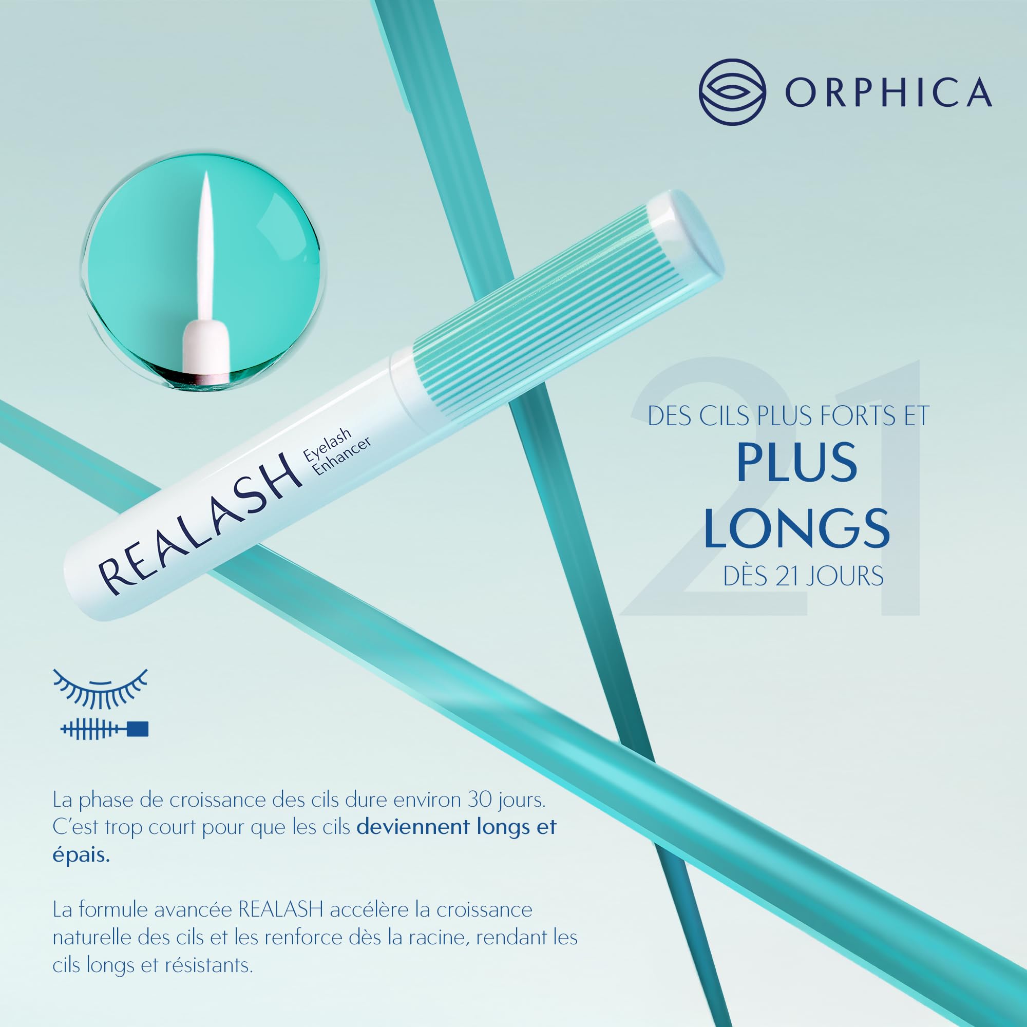 ORPHICA Realash Serum pour Cils 3ml - Serum Cils Croissance aux Ingrédients Naturels - Sérum Soin des Cils Eyelash Enhancer, pour faire Pousser les Cils, Cils Vegan