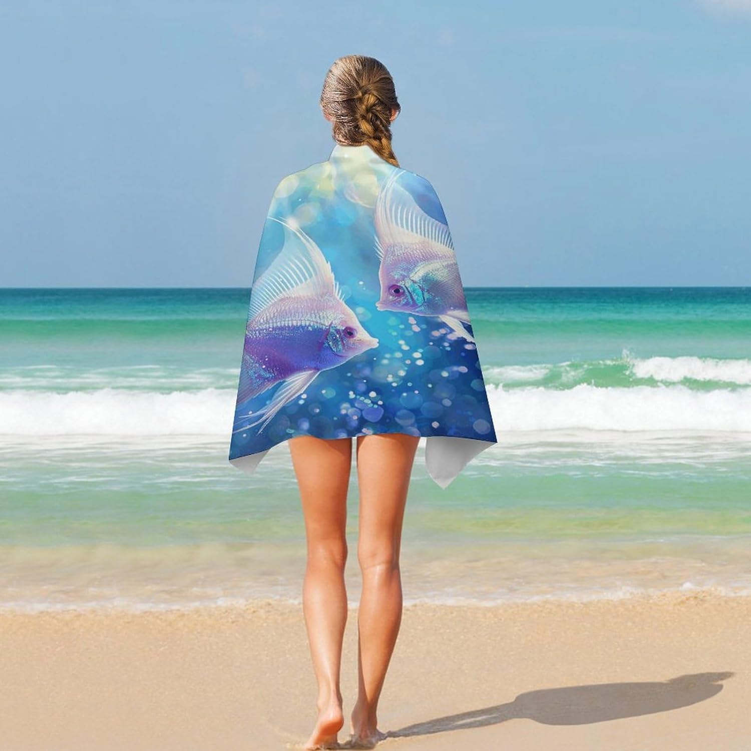 Swimming Towel, Fish in Water Printed Fashion Towel,Portable Towel,Durable Towel