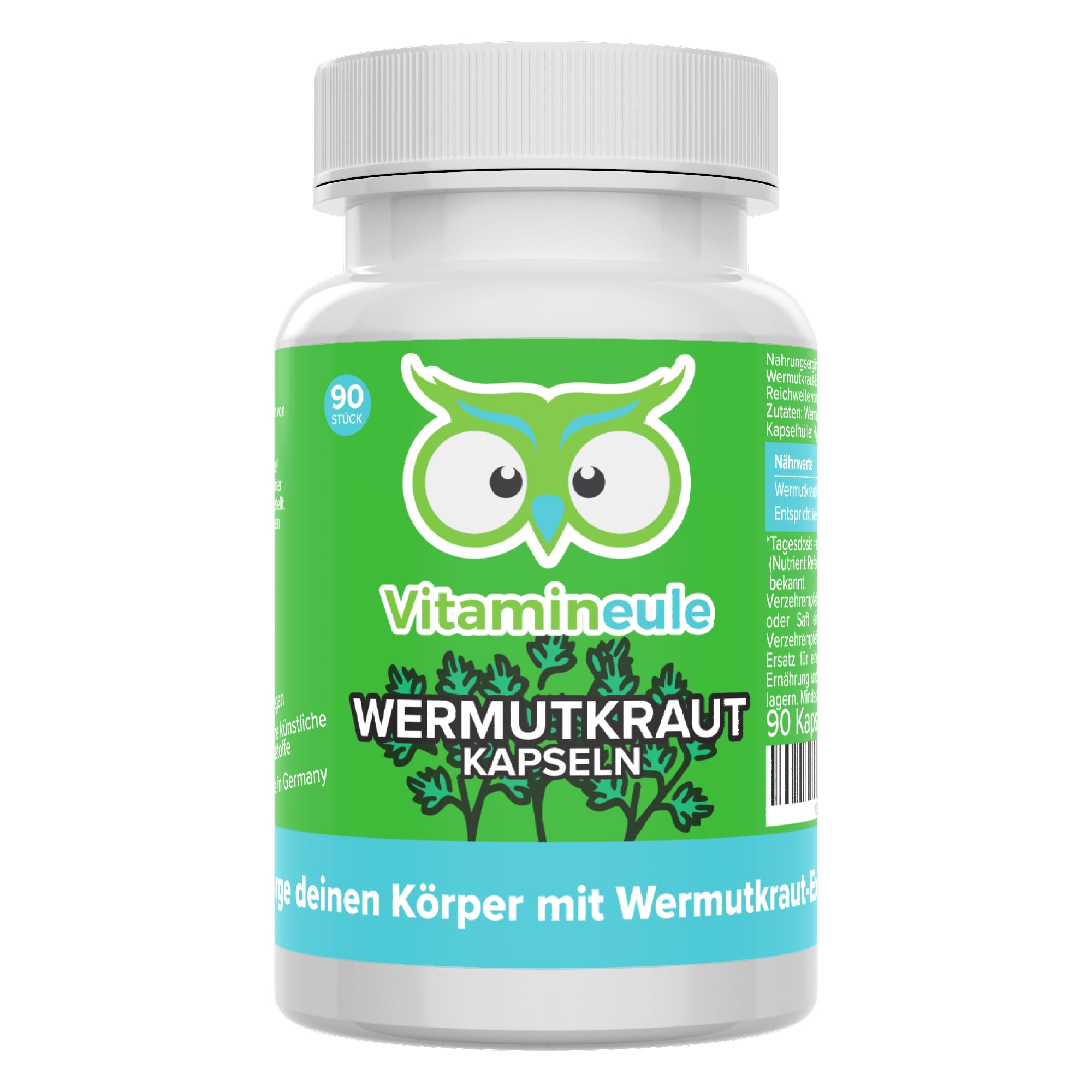 Wermutkraut Kapseln - hochdosiert 1600 mg (400 mg 4:1 Extrakt) - bioaktiv & vegan - 90 Kapseln - Produktion in Deutschland - ohne Zusätze & laborgeprüft - Vitamineule®