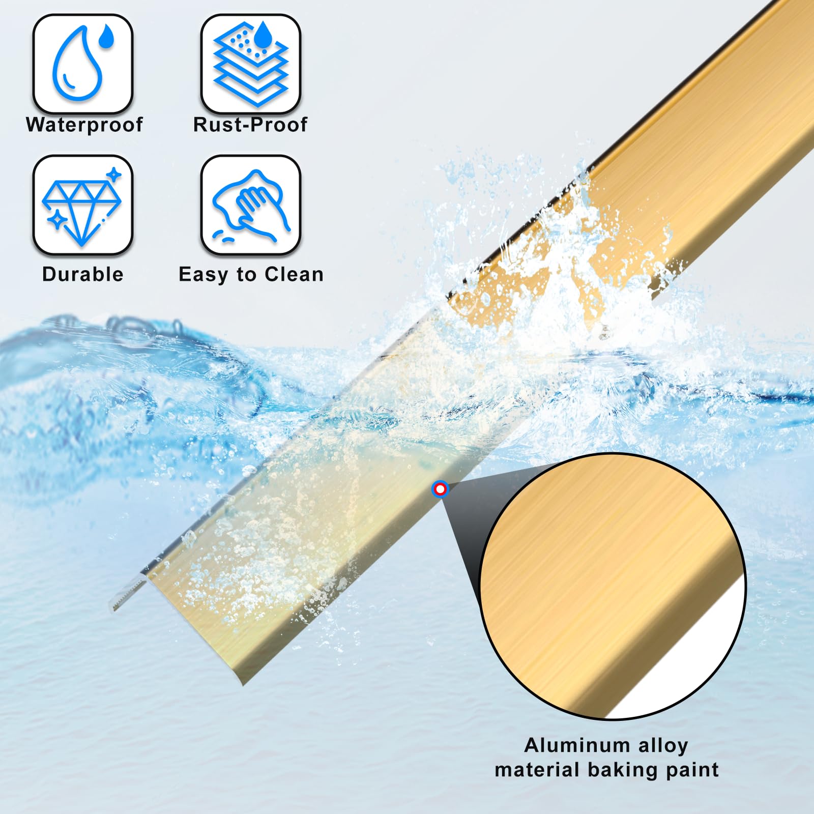 Protector de esquina de pared dorado, 4 unidades, longitud 35.4 pulgadas, ancho 0.8 pulgadas, protector de esquina de metal autoadhesivo para moldura de aluminio, protector de borde de gabinete