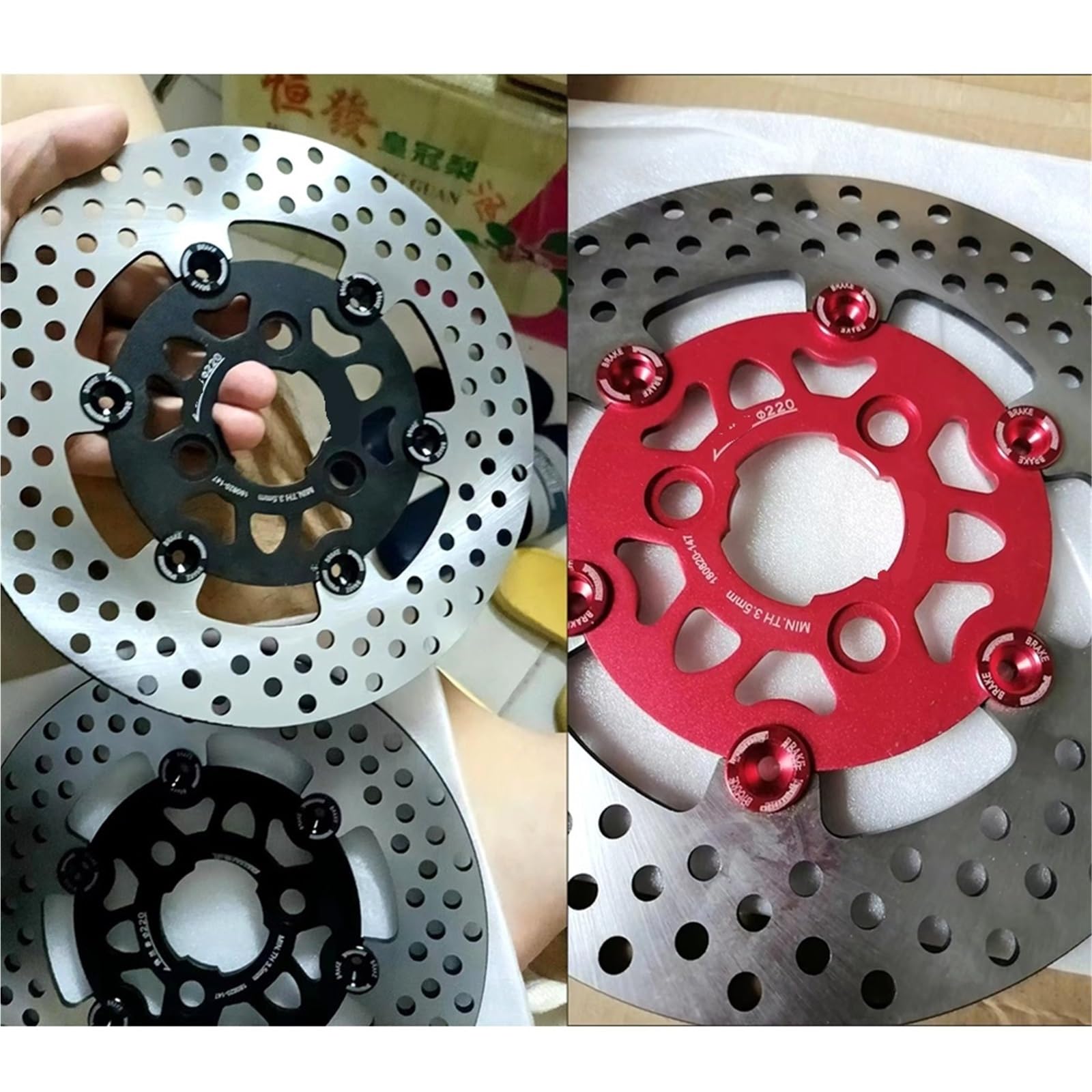Disco Freno Flottante CNC A 3 Fori Da 220 Mm*57 Mm Adatto Per Honda, Adatto Per Yamaha Cygnus-Z Rsz Jog Force Niu Scooter Disco Freno Anteriore Moto(220mm Black)