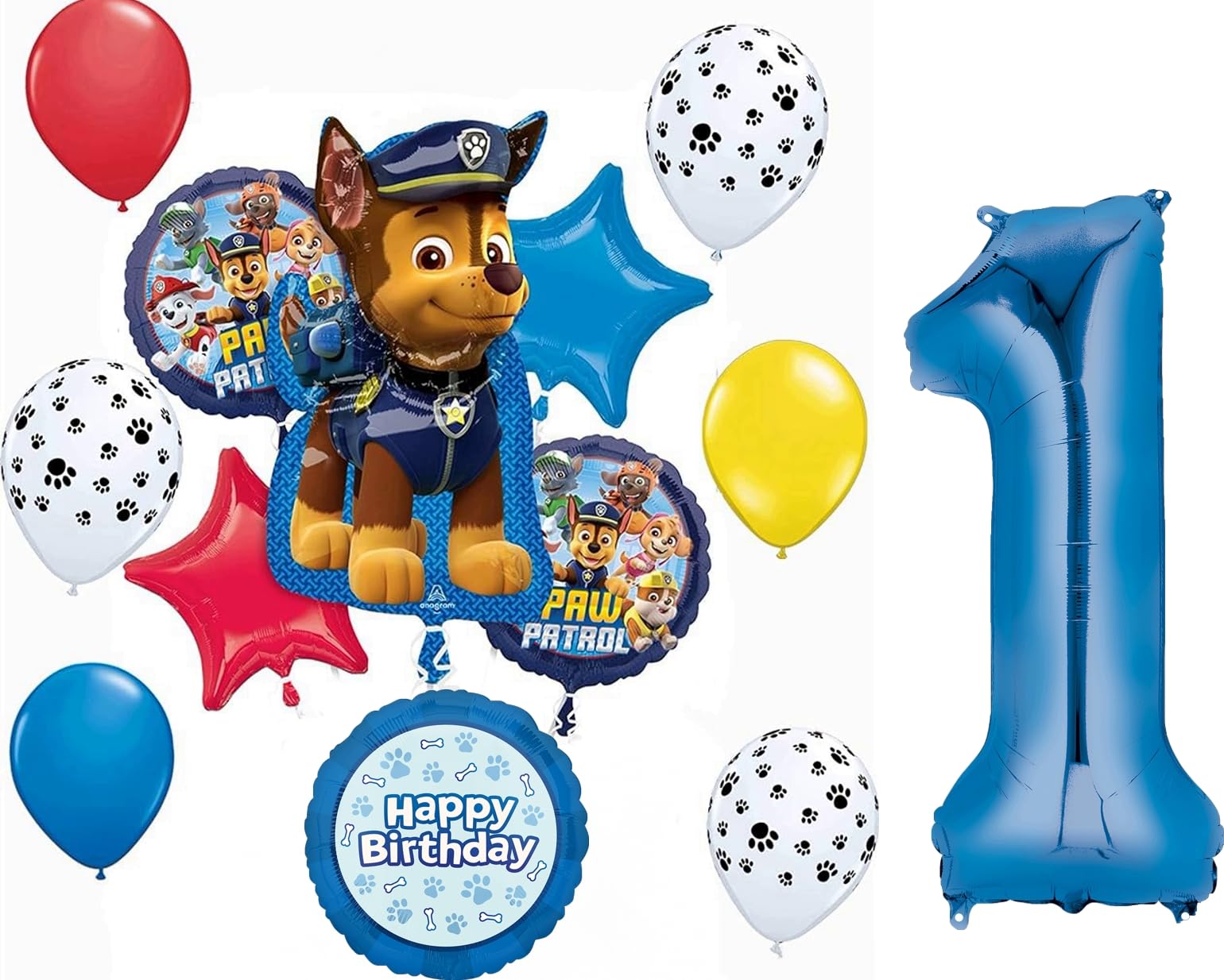 Anagram Paw Pups on Patrol 1st Birthday Party Supplies Chase 13pc Balloon Bouquet Decorations