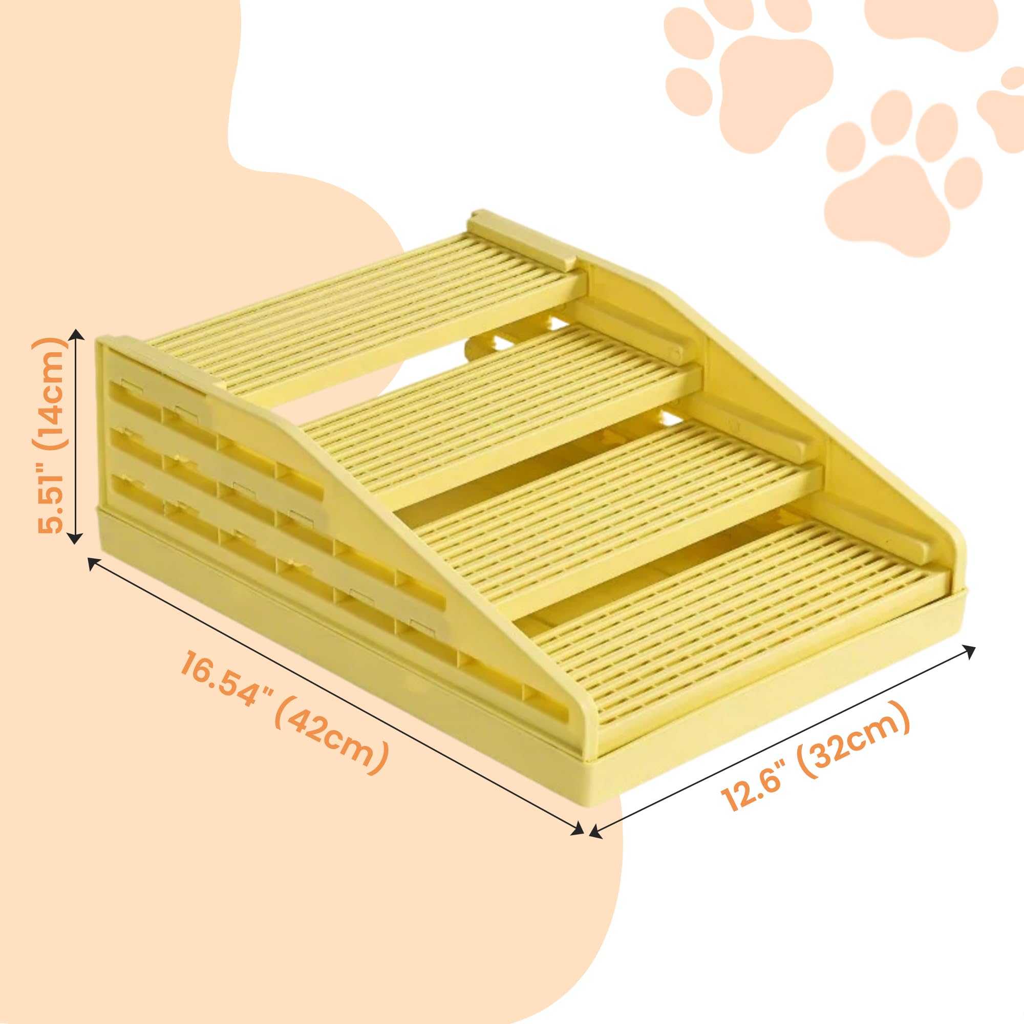 Caja de arena ajustable para gatos con función de filtro, rampa para gatos, atrapador de arena para escaleras, color amarillo
