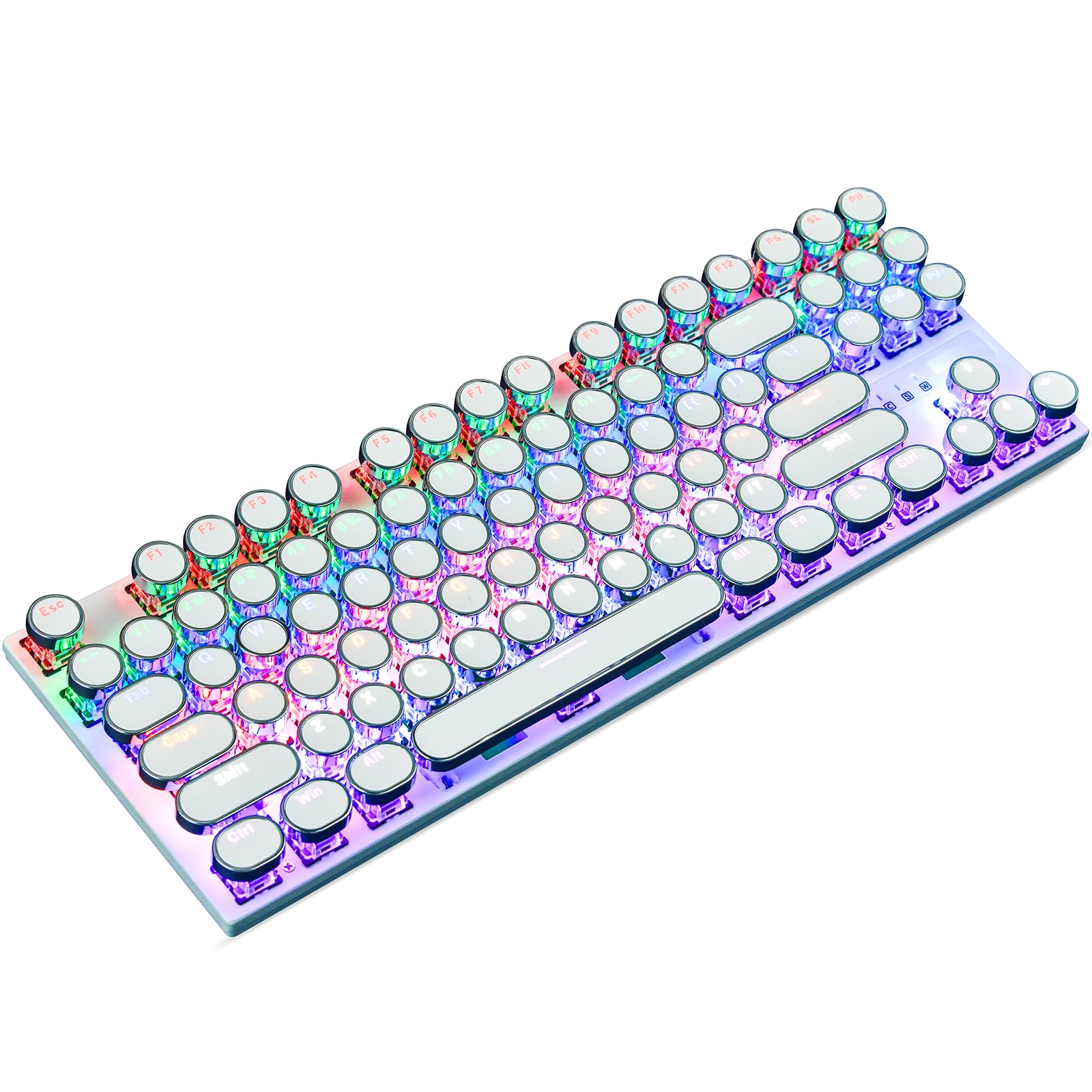 KOLMAX Typewriter Style Mechanical Gaming Keyboard,White Retro Punk Gaming Keyboard with RGB Backlit,87 Keys Blue Switch Wired Cute Keyboard,Retro Punk Round Keycaps for Game Office/Win/Mac/PC