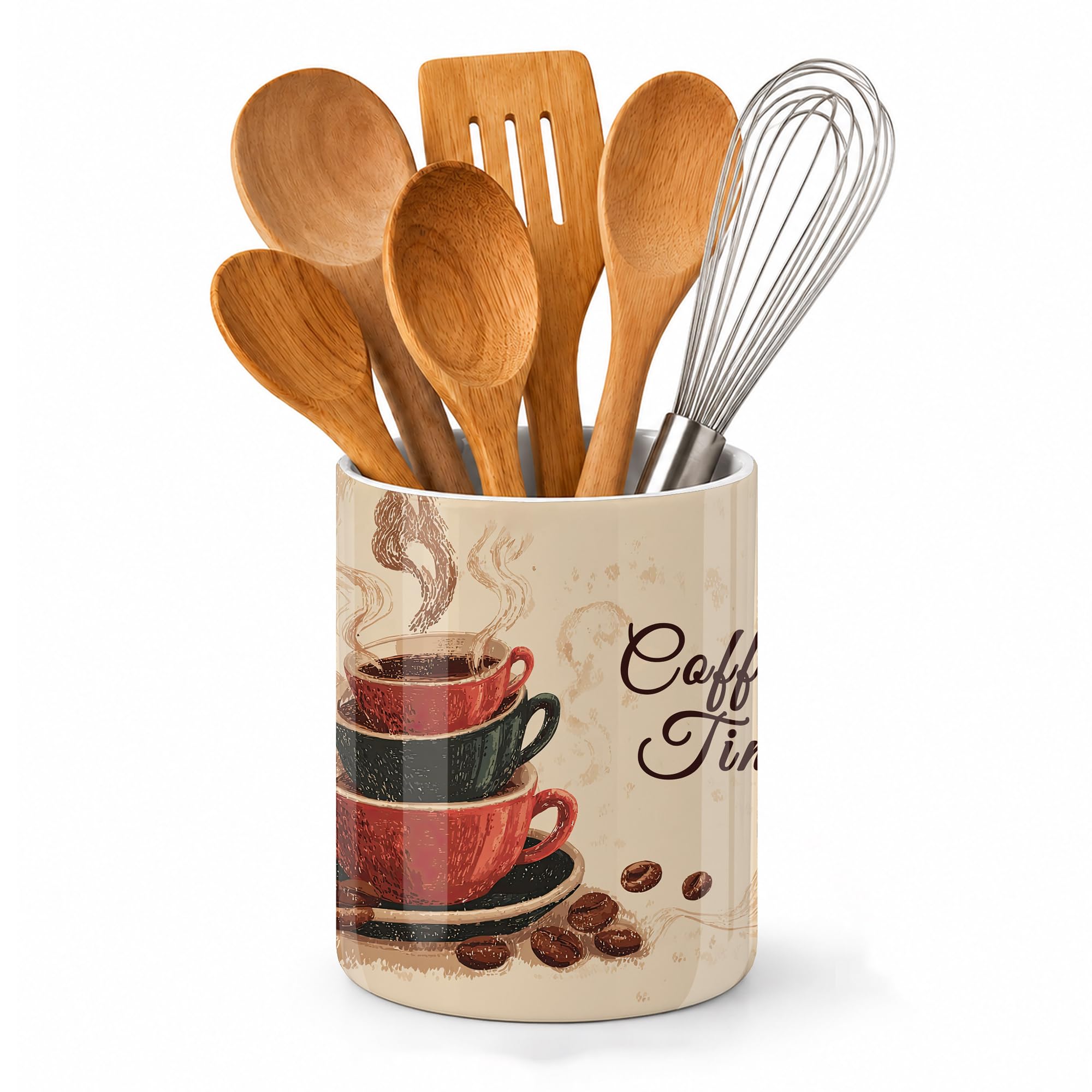 Axxitude Vintage Coffee Kitchen Utensil Holder, Large Ceramic Utensil Crock For Countertop,Cooking Utensil Organizer For Spatulas,Spoons