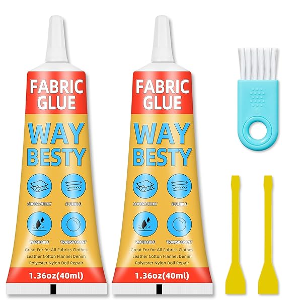 Fabric Glue Permanent, 40ml Liquid Stitch Fabric Glue for Clothing Permanent Washable, Patches, Denim, Leather, Polyester, Flannel, Cotton- it Waterproof (2 Pack 1.36oz)