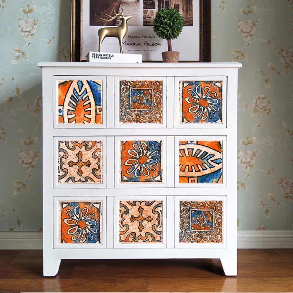 Tile Stickers 15X15 CM Orange Blue Kitchen Tile Stickers for Bathroom Stick on Wall Tiles Backsplash for Kitchen Stick on Tiles Self-Adhesive Vinyl Home Decoration(10PCS)