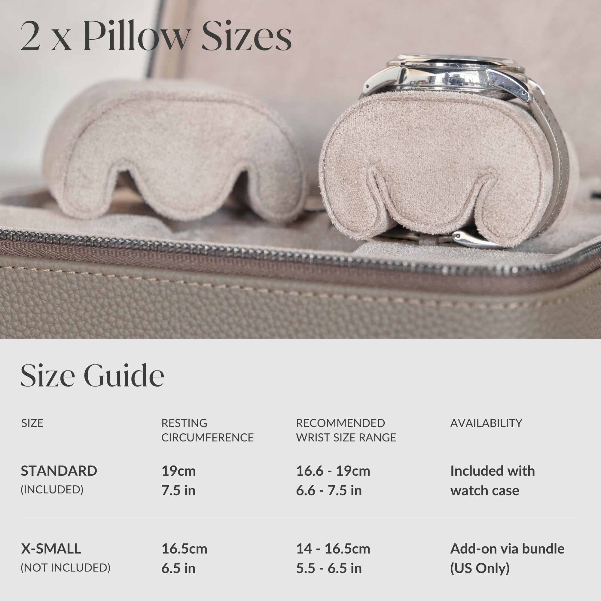 TAWBURY Boîte de rangement portable à 3 emplacements pour montres pour la maison et les voyages avec coussins extra larges pour grandes montres et compartiment pour rangement d'accessoires (taupe)