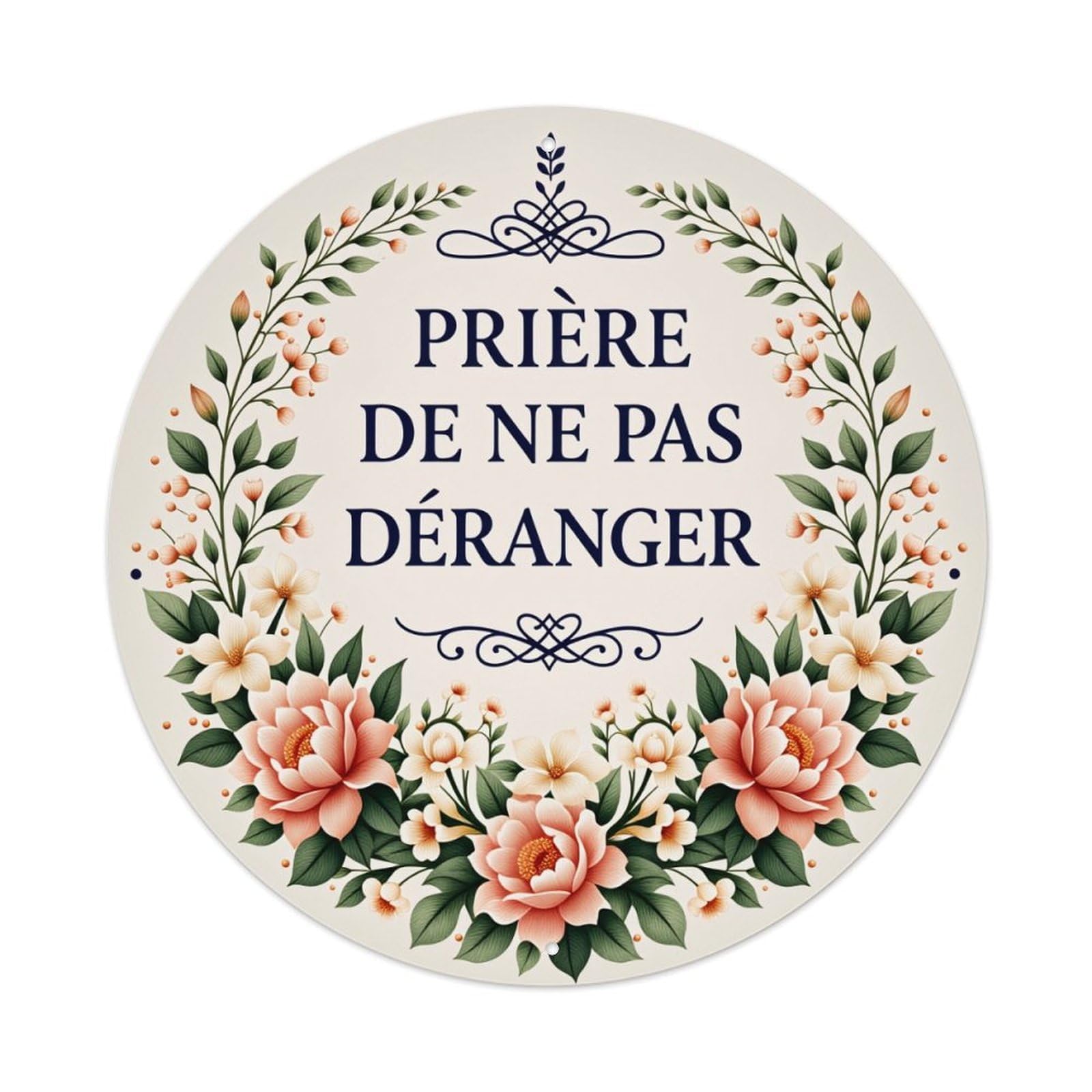 Floral Wreath With Pink Roses And Green Leaves Round Vintage Tin Sign,Retro Wall Art,Metal Poster for Home, Bar, Garage, Cafe, Rustic Indoor & Outdoor Decor, 8x8 Inches