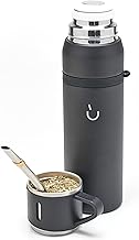 Balibetov Termo para Mate - Termo Aislado al Vacío con Doble Pared de Acero Inoxidable - Termo para Mate Especialmente Diseñado como Kit Mate Argentino que Incluye Bombilla y Taza de Mate (Negro)