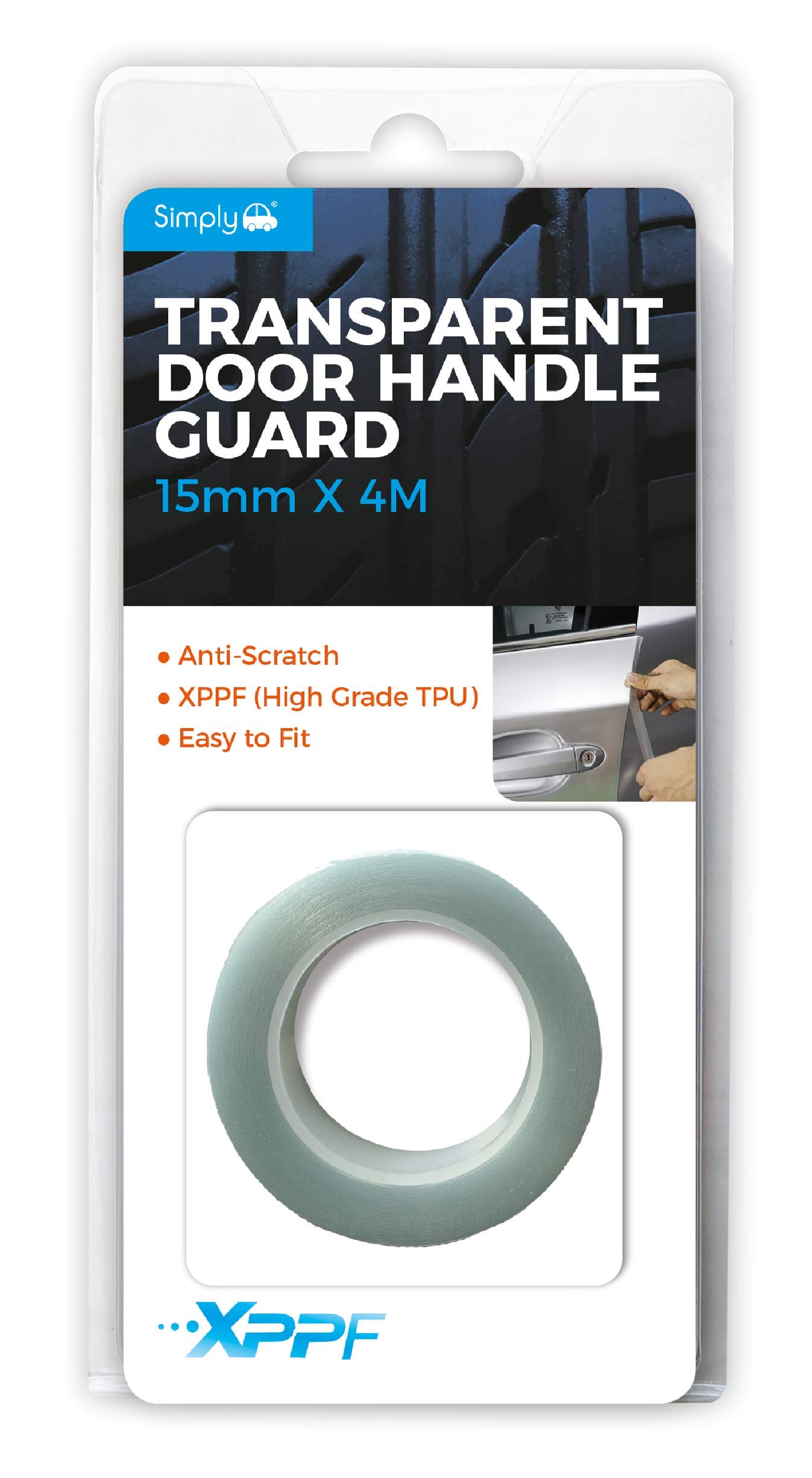Simply DEG01 Transparent Car Door Edge Guard, 15mm x 4M Clear Plastic with Clear-coat Finish, Anti-scratch, Prevent Scratches and Scuffs, High Grade TPU, Universal Fit, Easy to Clean&Remove