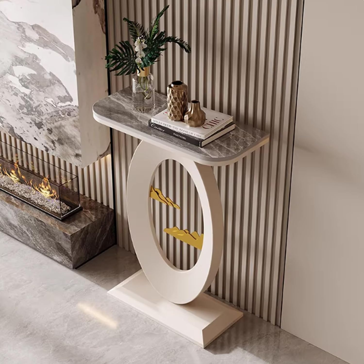 SIONDSTS Modern Marble Console Table with Metal Frame,Slim Entryway Accent Table,Small Narrow Sofa Table,Living Room End Table,for Hallway,Foyer,Entrance,Entryway,White B,50cm
