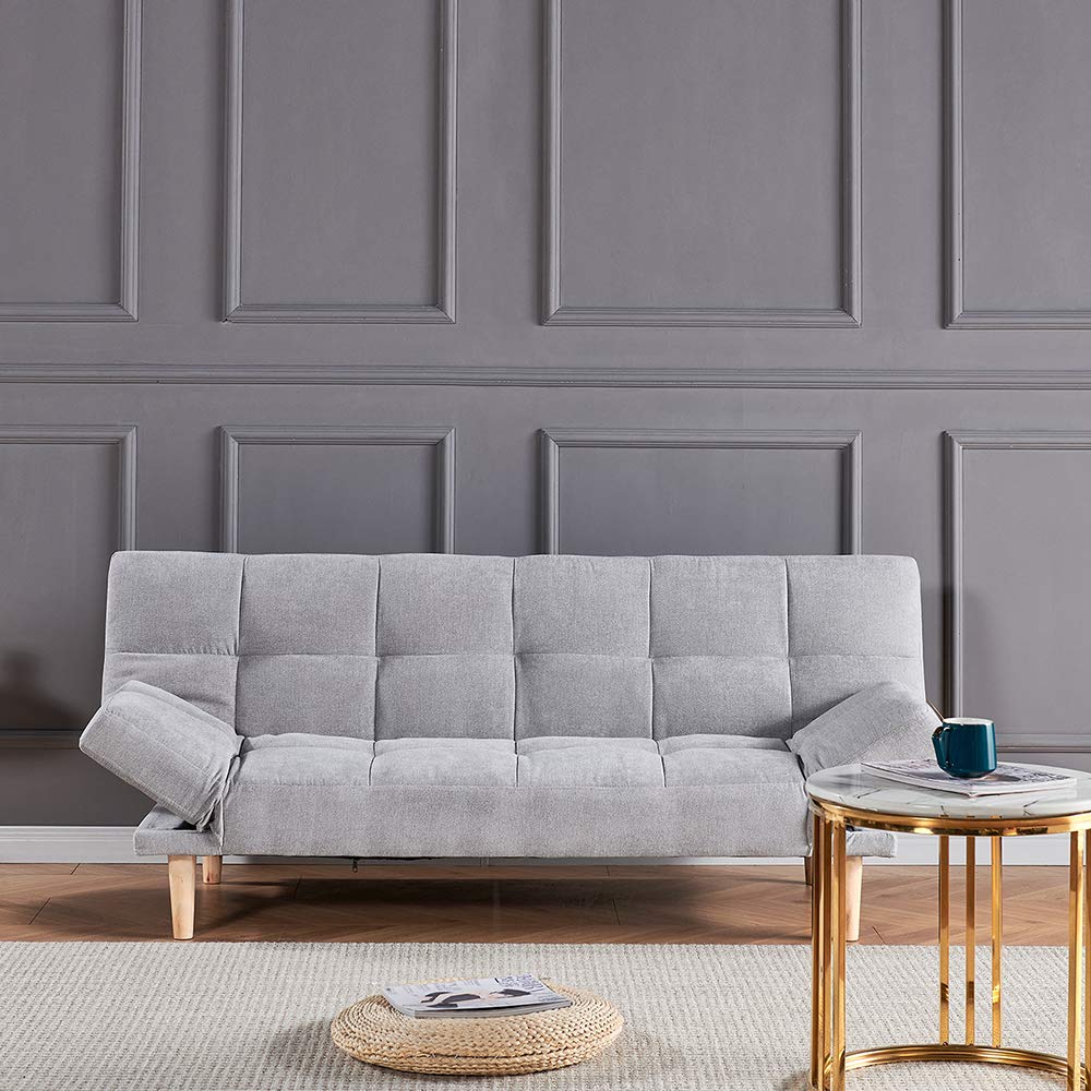 Buy Modern Living Room Sofa Bed 3 Seater Grey Fabric with Wood Legs