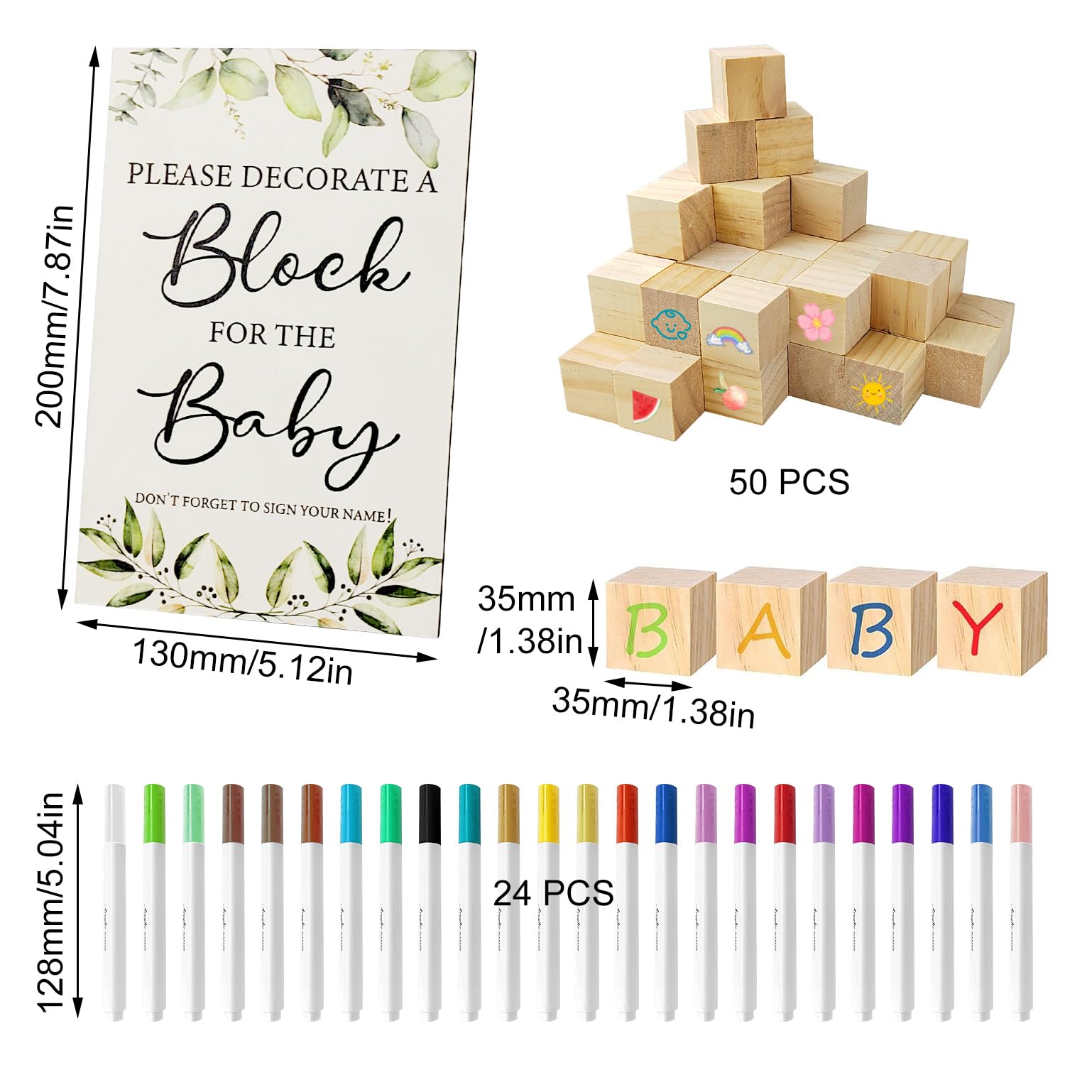Lot de 75 Jeux de fête prénatale, Set de Jeux Autour de Bébé, Set de Jeux pour la Baby Shower, en Bois, Décoration avec Stylo de Couleur, pour fête prénatale garçon et Fille