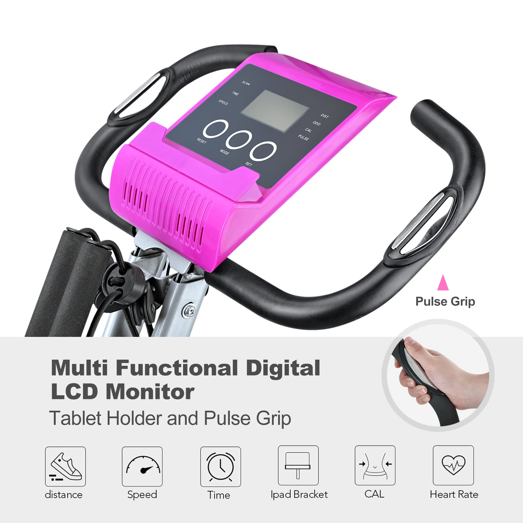 Cyclette pieghevole portatile verticale regolabile schienale ciclismo reclinata cyclette sottile allenamento indoor fitness cardio pieghevole cyclette con sensore di impulsi braccio monitor LCD