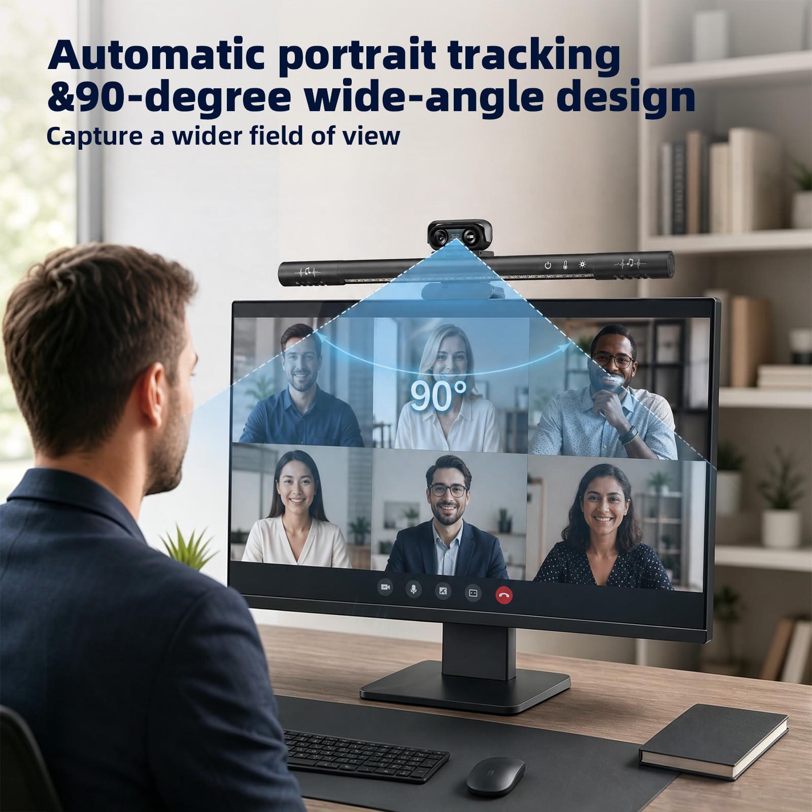 Webcam 4 en 1 4K con micrófonos y altavoces estéreo, luz de pantalla