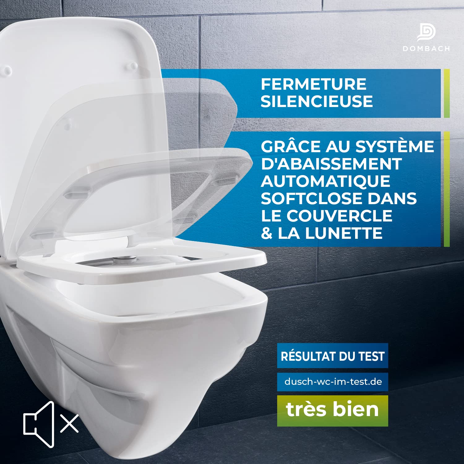 Dombach® Lamera Abattant WC avec Frein de Chute (Forme carrée, Blanc) - Premium Lunette WC Antibactérien - Lunette de Toilette Clipsable, Amortie, Duroplast - Abattant Toilette, Cuvette WC