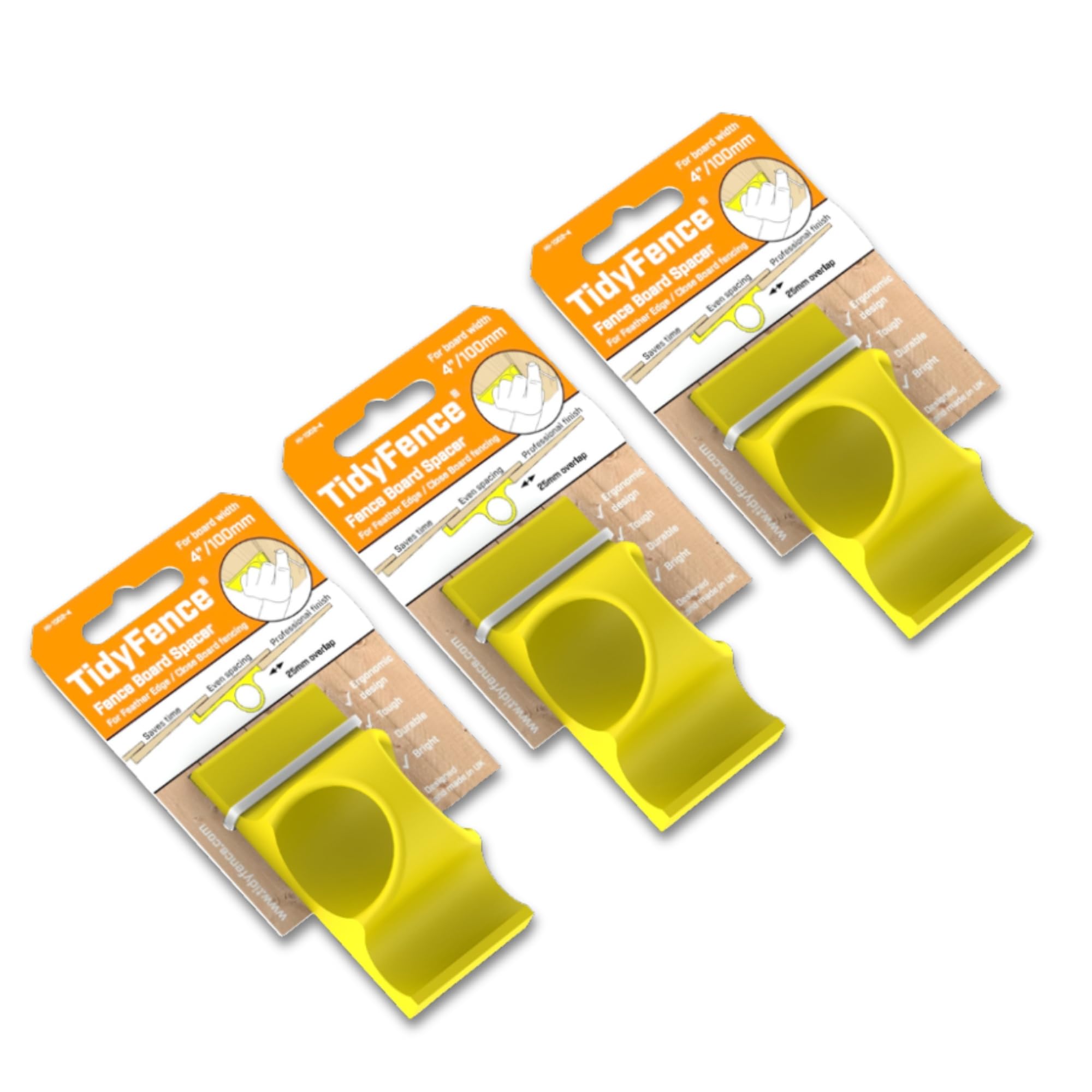 TidyFence - Professional Standard Fence Board Spacer for Feather Edge and Close Board Fence Building (for 4" (100mm) Boards - Pack of 3) โ image 1