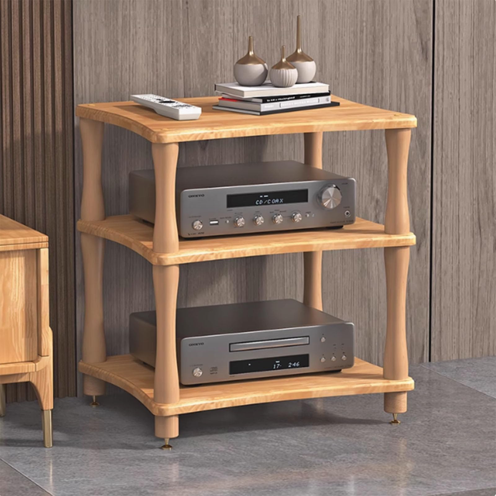 Solid Wood Audio Rack Amplifier Rack AV Media Stand Audio Video Rack 1/ 2/3/4 Layer Media Stand DVD/CD Player Stand HiFi Rack Record Stand Corner Rack for Home/Office/Theater Audio Video Storage Rack