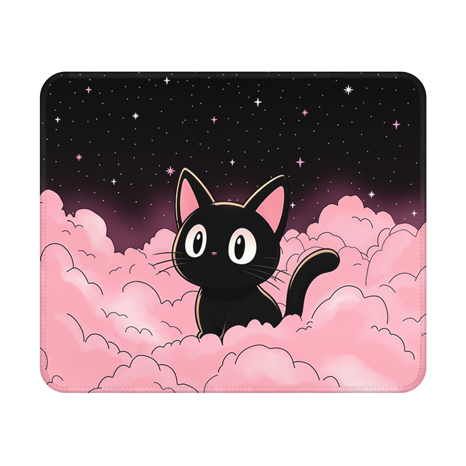 Pink Black Cat Mouse Pad 9.5x7.9 Inch with Anti-Slip Rubber Base