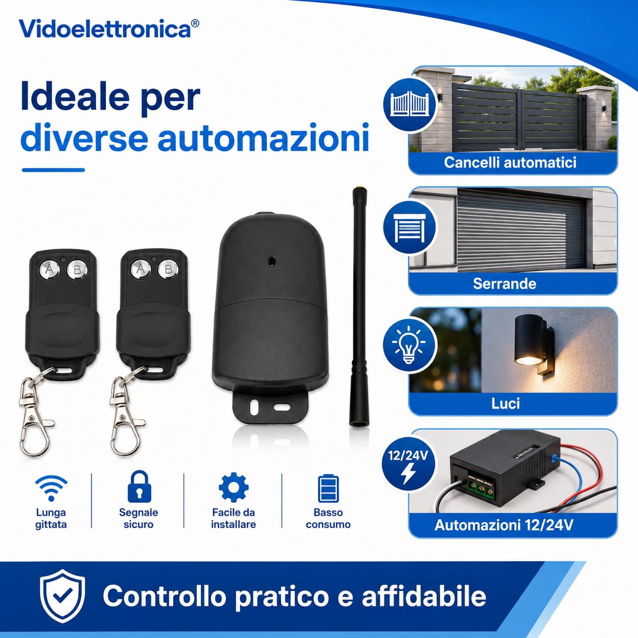Kit receptor de exterior 433 MHZ 12 24 V 2 canales receptor con 2 mandos a distancia