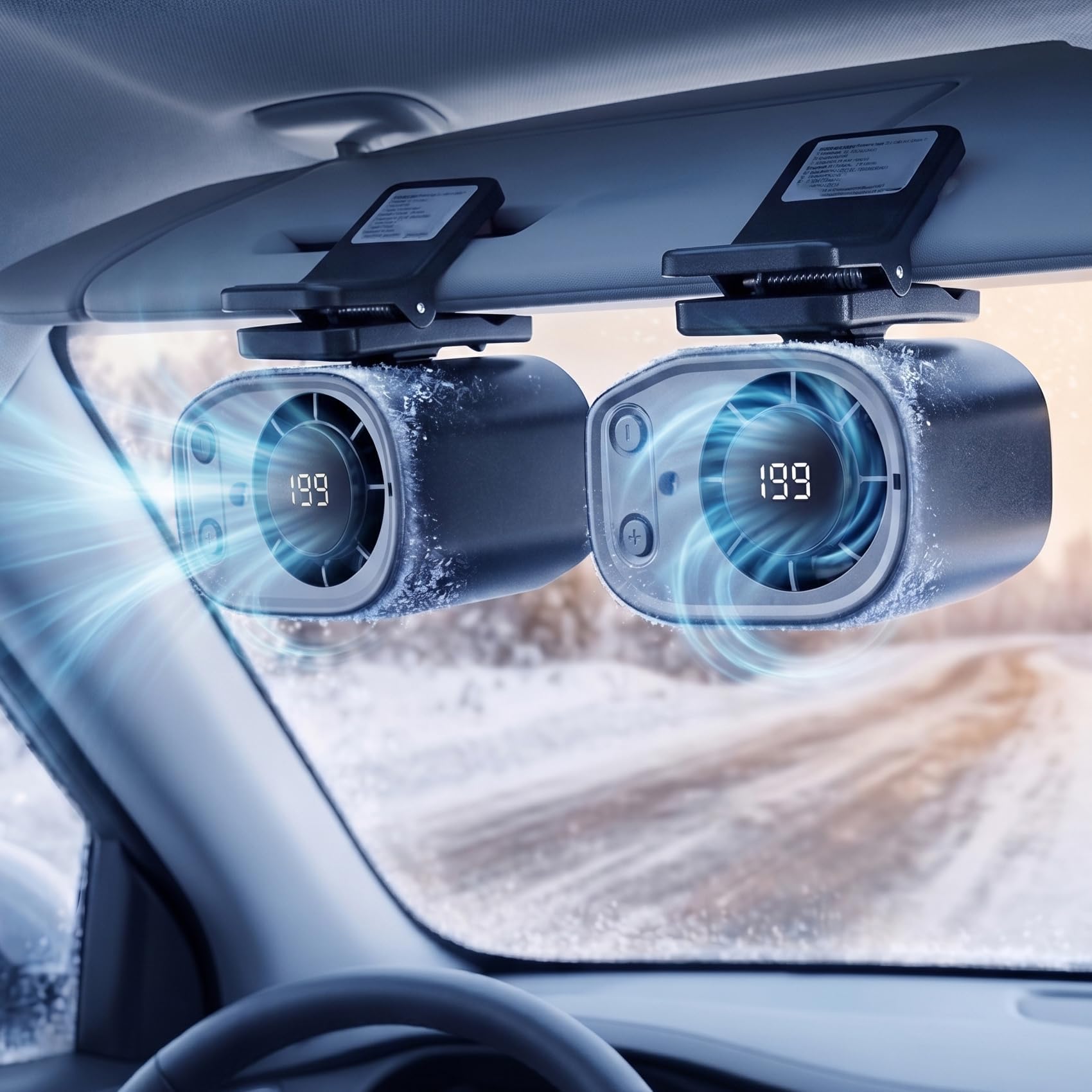 Ventilaore portatile per auto AC, nuovo aggiornamento 2026, ventilatore con clip per auto con display LED, rotazione a 360 gradi, 199 velocità regolabili, mini sistema di raffreddamento per veicoli