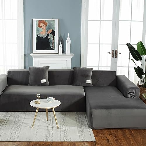 Funda de sofá de terciopelo elástico para forma de L, funda de sofá de 1234 plazas, funda gruesa para gatos y perros, protector de muebles