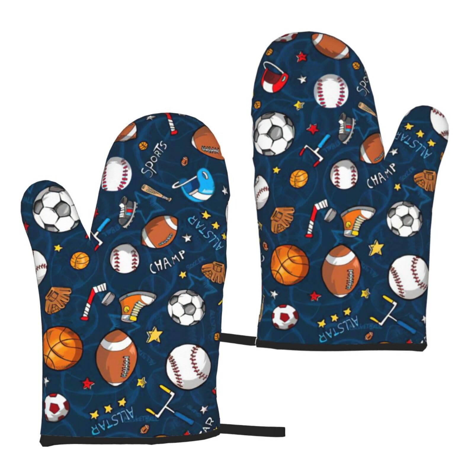 Nimongt Women's Black Sports Baseball Game Print Adults Universal Fit Heat Resistant Oven Gloves Reusable Cooking Outdoor Grilling