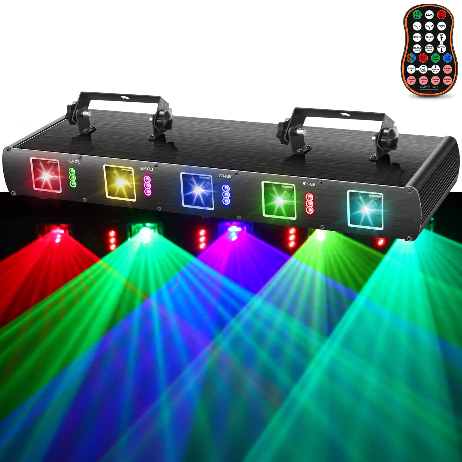 DJ Disco Lights,5 in 1 RGBYC Lighting Effect Party Light,Sound Activated Stage Light by DMX Control Strobe Light for Karaoke Birthday Wedding Bar Home Parties Christmas