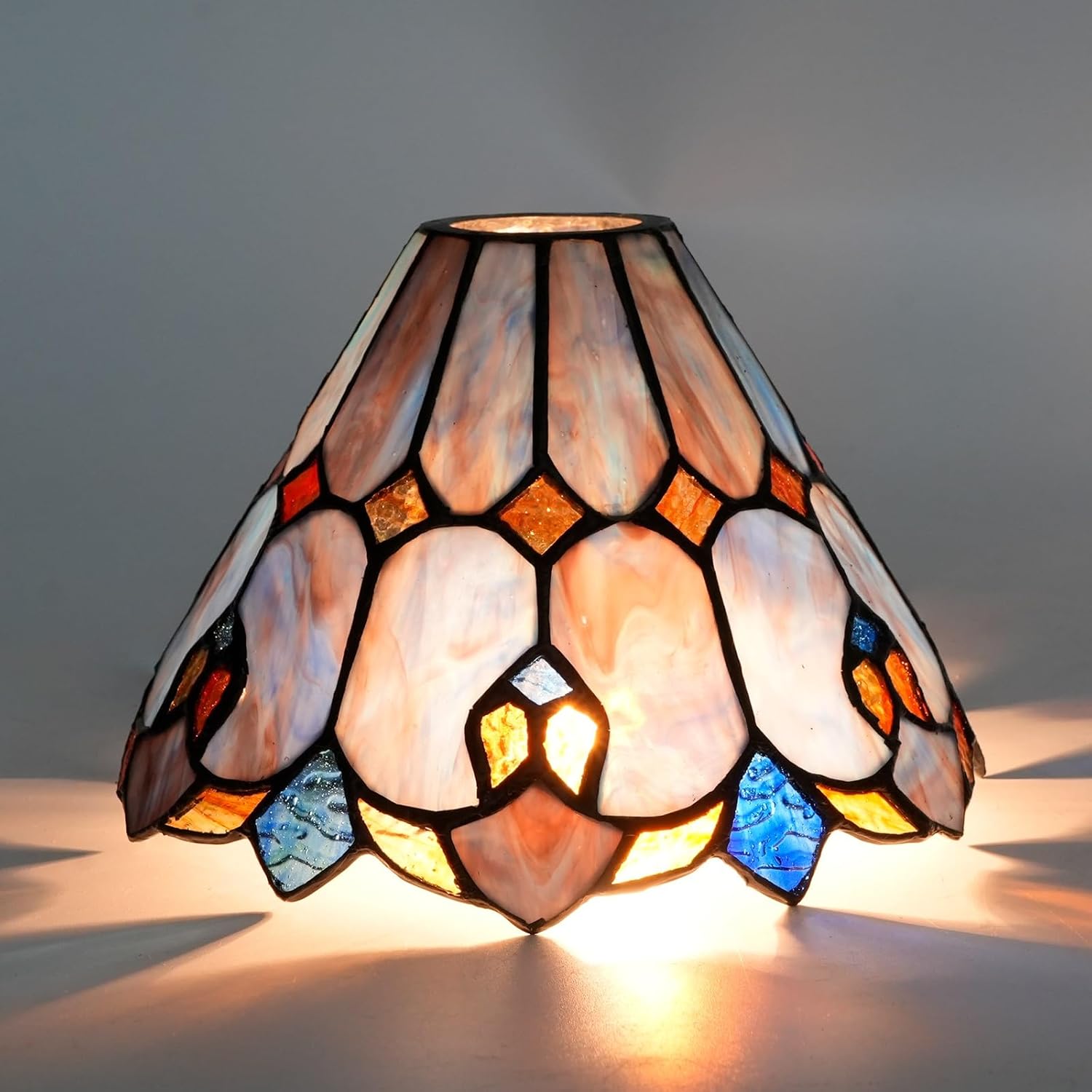 Tiffany Replacement Lamp Shade, 8 Inch Purple Umbrella Stained Glass Lamp Shade Vintage Art Decor Large Opening Lampshades for Table Lamp Chandelier Light Wall lamp