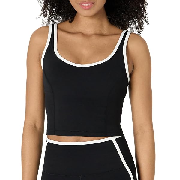 Amazon Essentials Canotta Tecnica Corta in FormFlex Morbidissimo, Sostegno Leggero con Reggiseno Donna, Bianco/Nero, XXL