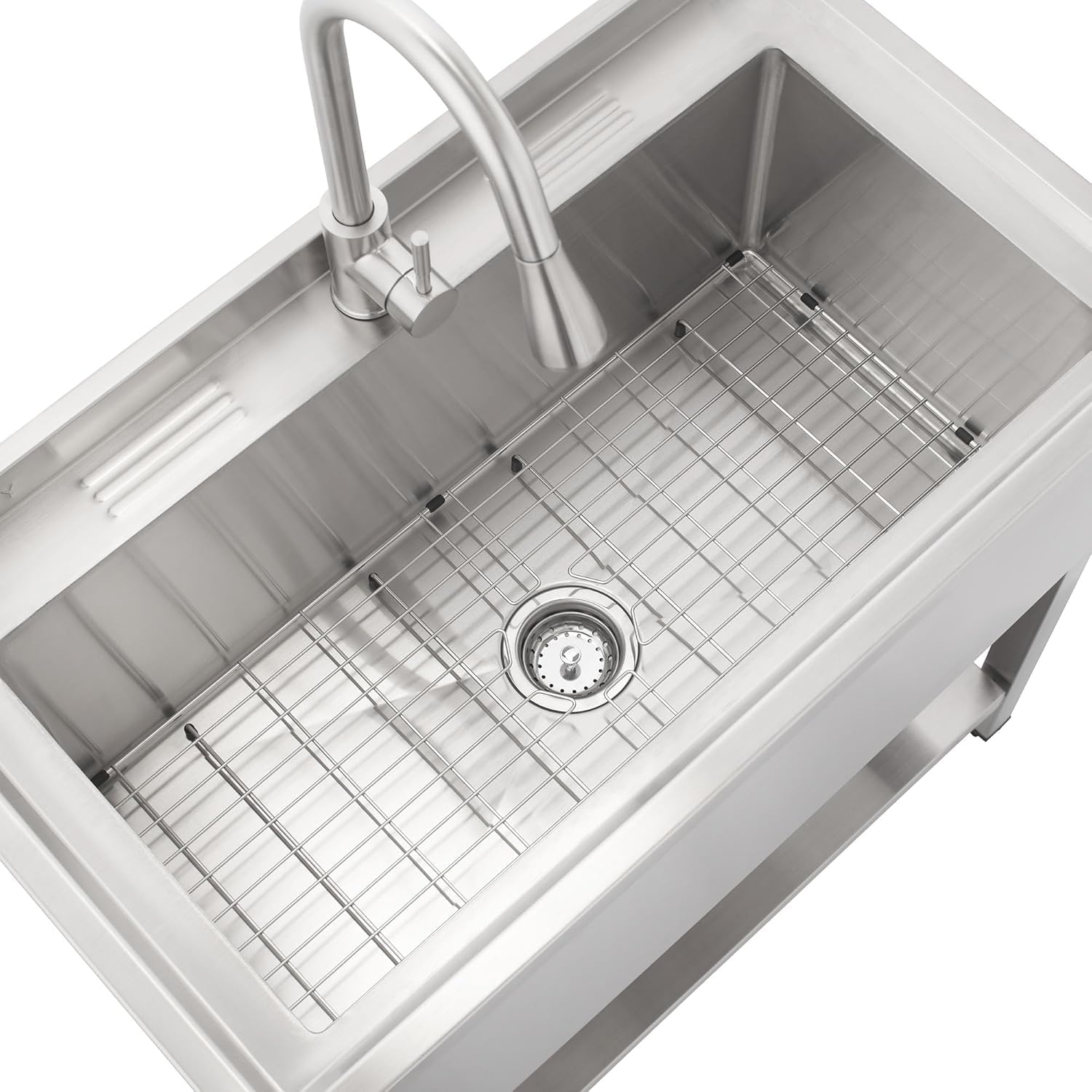 TRINITY Stainless Steel Rectangular Sink Protector Grid with Centered Drain, For Kitchen and Utility Sinks, Protect Against Scratches, Dents, and Stains, 29.65" x 13.54" x 1"