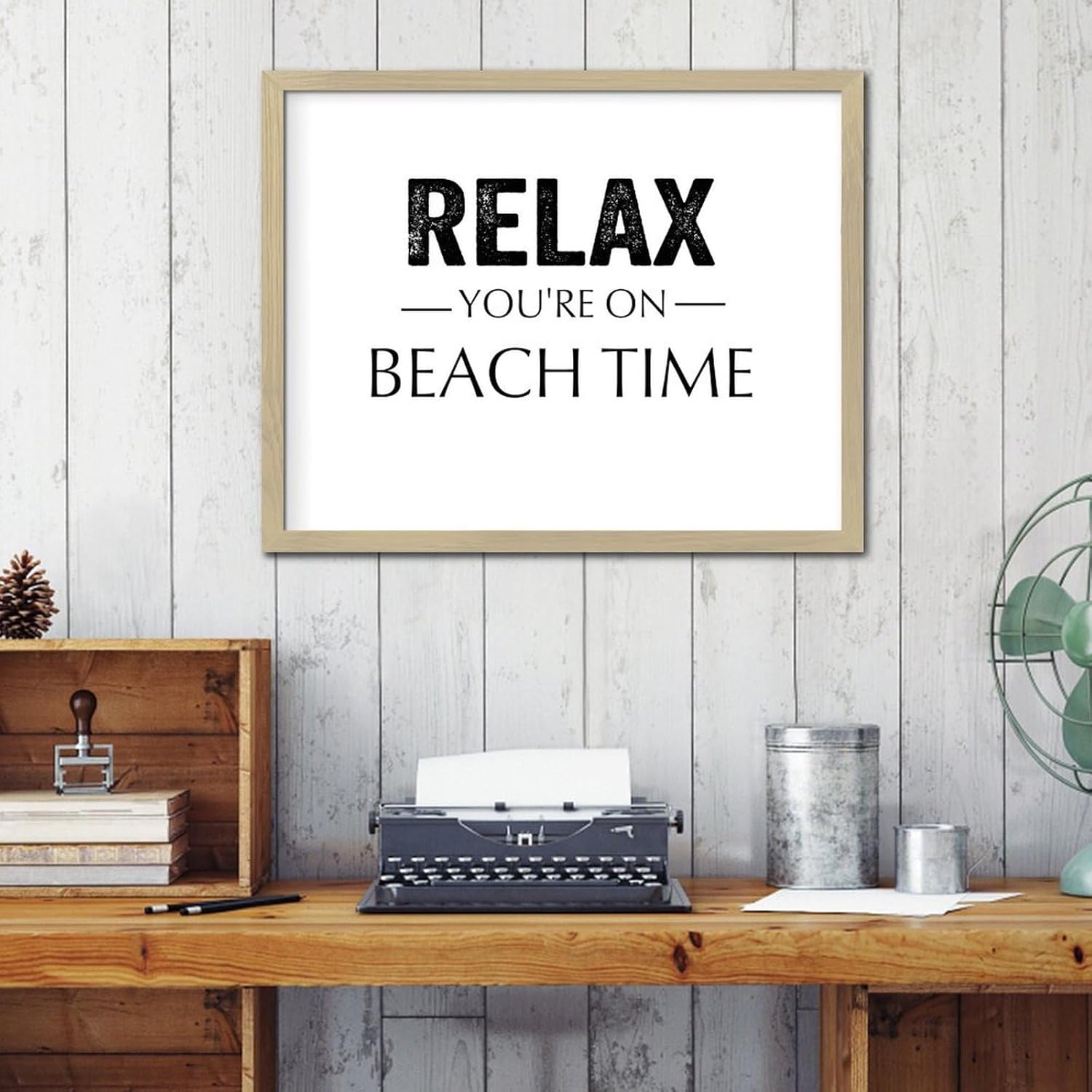 Relax You're On Beach Time Wood Framed Printed Sign Rustic Nursery Wall Art Decoration Wooden Plaque Sign Positive Positive Saying Quotes Wooden Wall Table Sign for Living Room Bathroom 16x20in