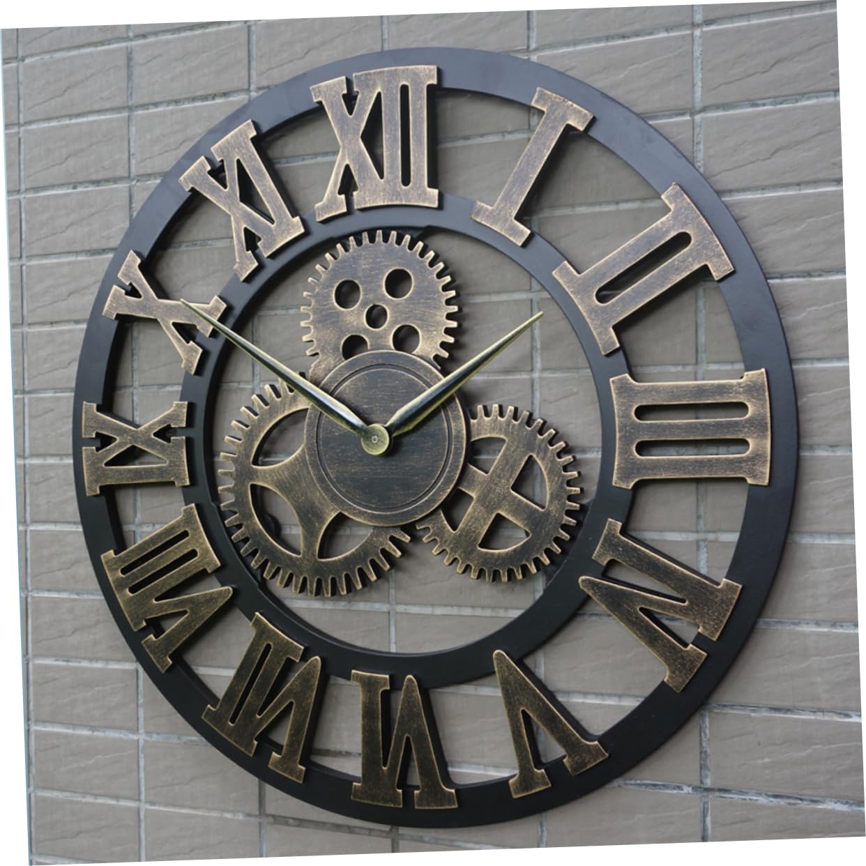 Cabilock Reloj de Pared Retro de 34cm en Madera Dorada, Estilo Industrial | Diseño Creativo, Pieza Individual, Adecuado para Decoración Mural del Salón