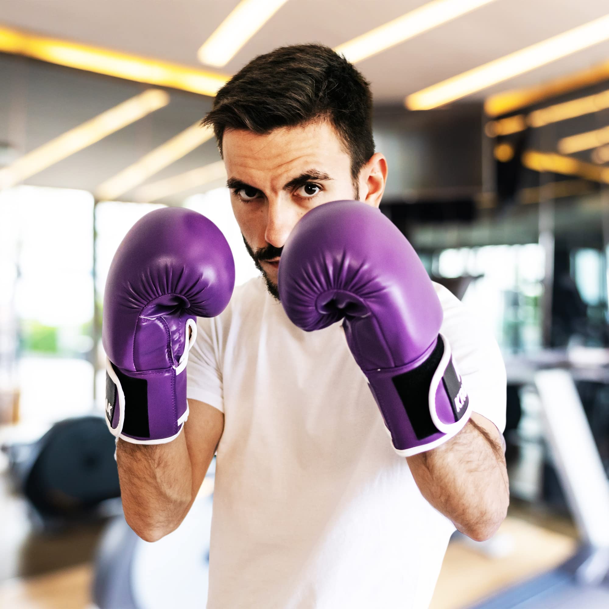 Kruzak Jednokolorowe rękawice bokserskie do sparingów, kickboxingu, muay thai, sztuk walki i walki MMA, dla mężczyzn i kobiet, rękawice treningowe, podkładki do ustawiania ostrości, fioletowe, 473 ml
