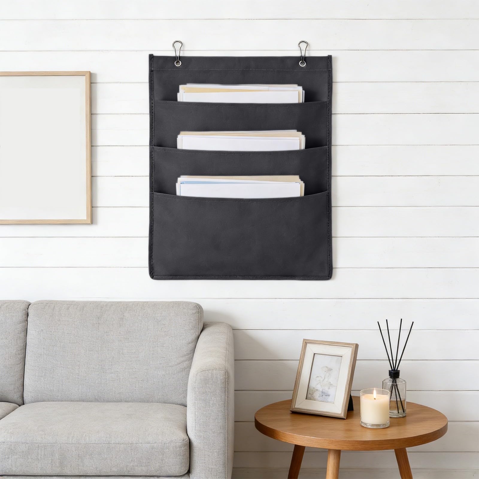 Wall Mounted File Organizer, Hanging Wall File Folder for Office School, Over The Door Document Storage, Pocket Chart for Legal Letter A4 Paper, Classroom Organization (Black, 3 Compartments)