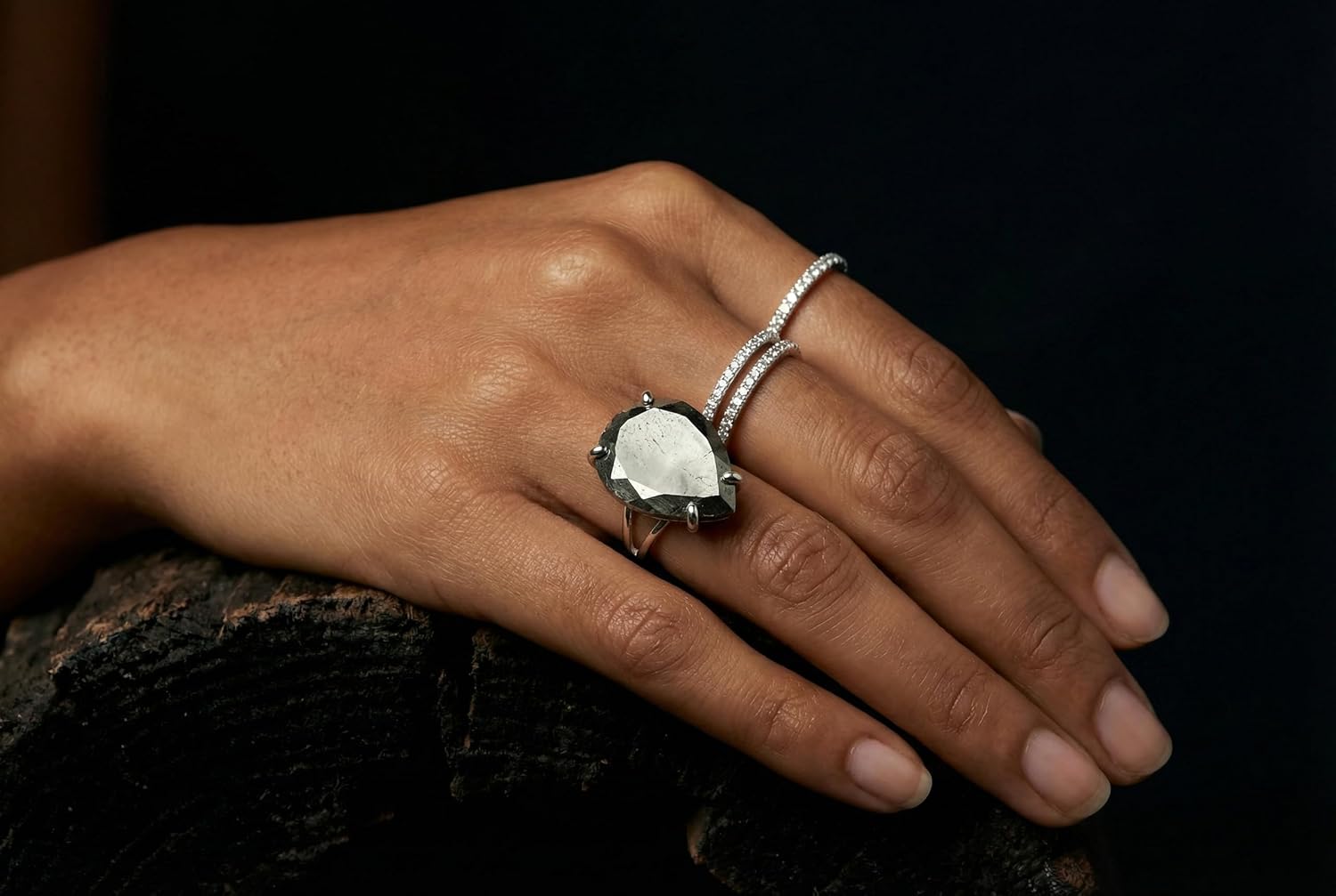 Luxury Pyrite Ring - 925 Sterling Silver Fashion Rings for Women - Prong Set Gemstone Pear Shaped Ring - Presents for Mothers Day, Birthday, Graduation, Anniversary - Custom Size