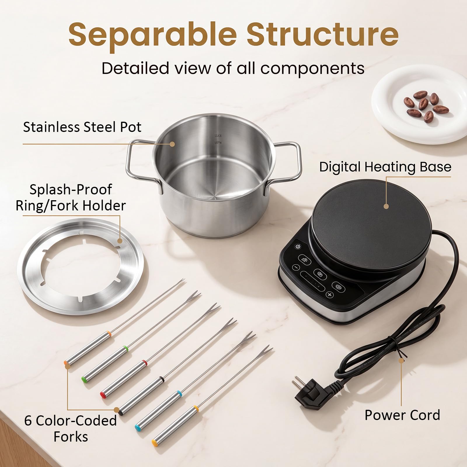 LIFEZEAL - Juego de fondue de 3 l para 6 personas, aparato de fondue eléctrico de 1200 W de acero inoxidable con termostato ajustable, base extraíble y 6 tenedores, para queso, chocolate y caldo