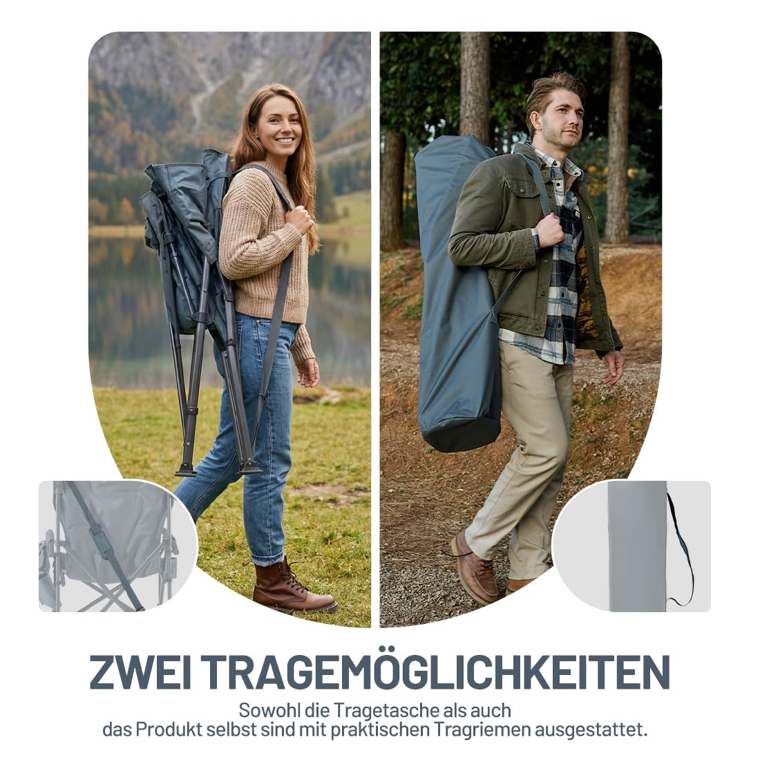 TIMBER RIDGE Campingstuhl Faltbar 4cm Gepolsterter Klappstuhl Camping 62cm Breiter Sitz & 68cm Hohe Rückenlehne Faltstuhl Belastbar bis 230kg mit Kühltasche & Getränkehalter für Camping Angeln Garten