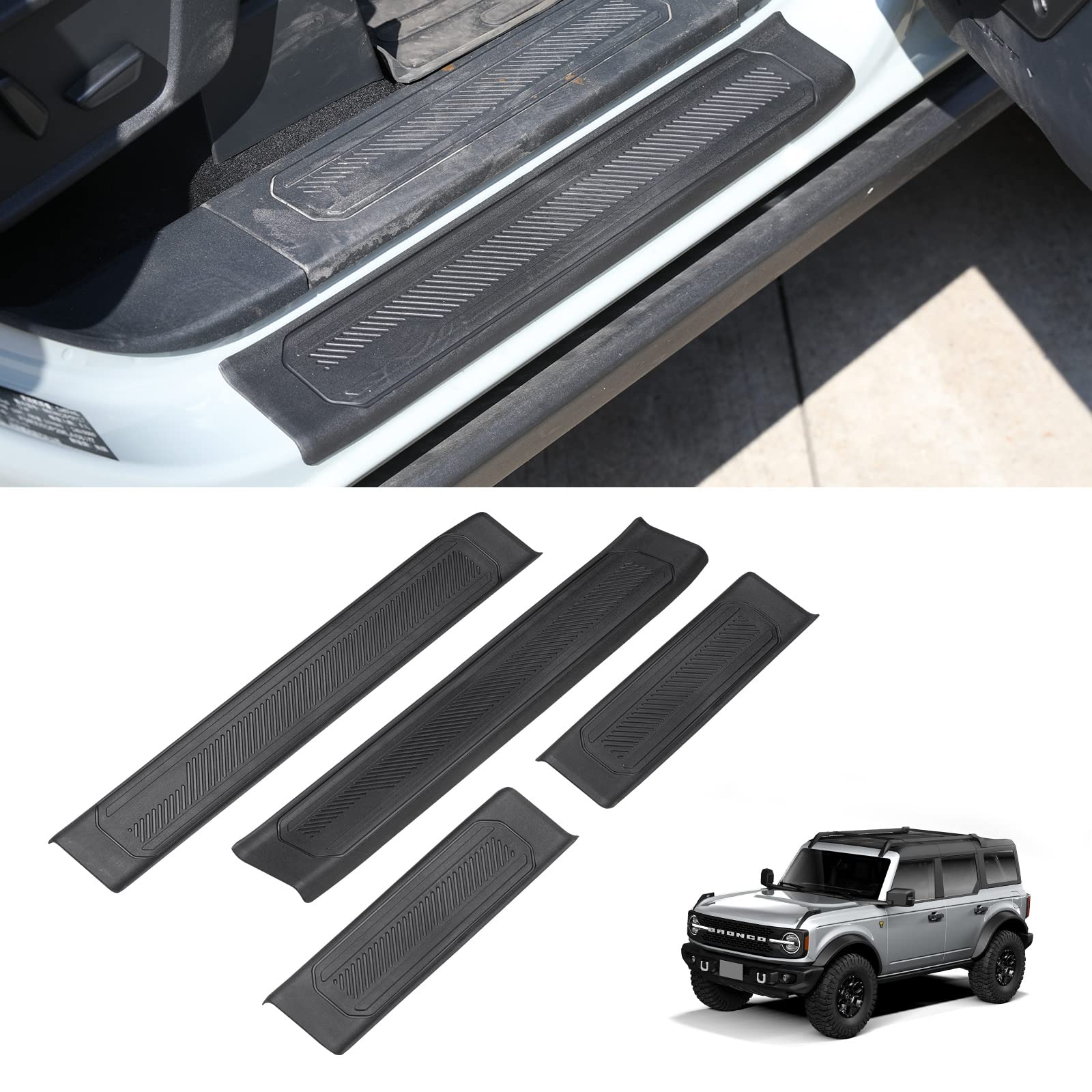 HAKA TOUGH Car Door Sill Guards Protector for Ford Bronco 4 Door 2021 2022 2023, Door Edge Entry Guard Sill Plate Threshold Scratch Protection Sticker Accessories, 4PCS, Not for Bronco Sport