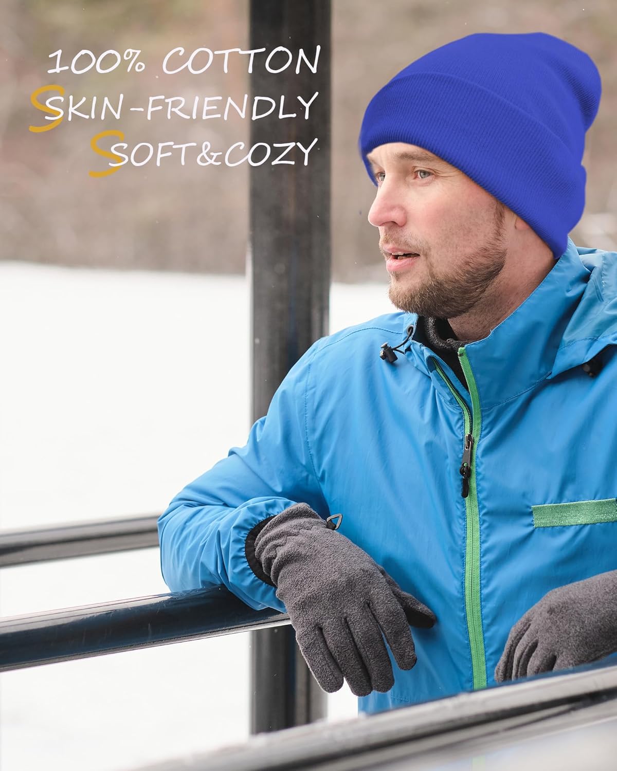 100% Cotton Beanie Lengthen Cuffed Beanies Knit Winter Hats for Men Women Soft Warm Ski Hat Unisex Knitted Skull Cap - Image 4