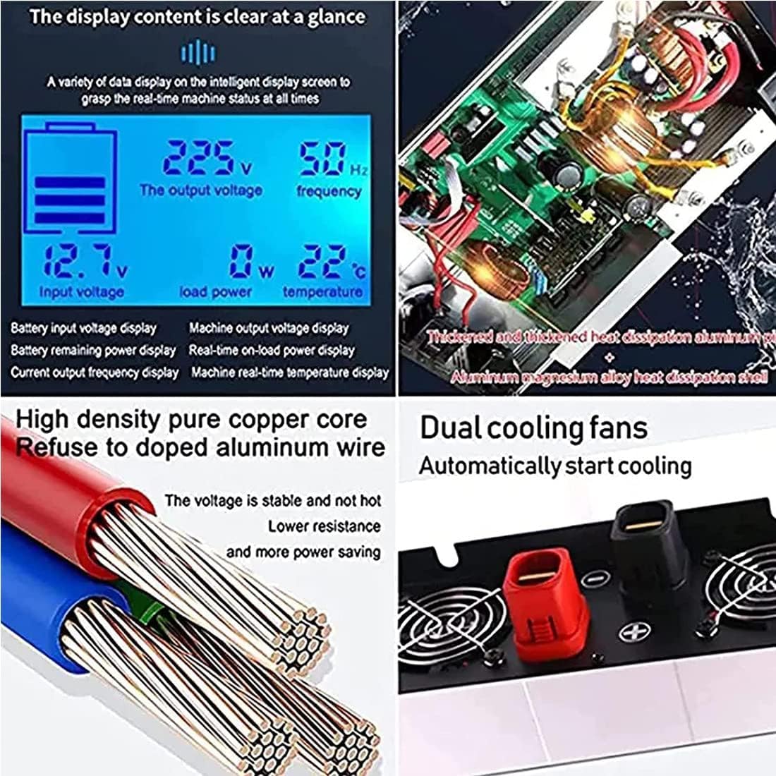 Inverter Pure Sine Wave 4000W 5000W 6000W 8000W Welle Wechselrichter 12V 24V 48V 60V 72V auf 230V Spannungswandler Power Inverter Kfz Konverter mit Anzeige für Wohnmobil LKW Auto (6000W,24V)
