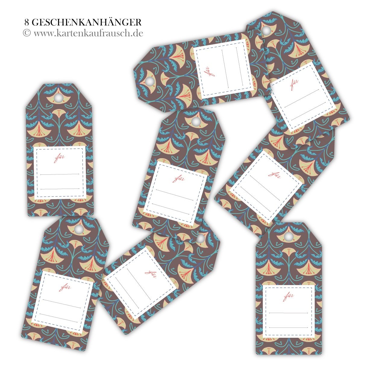 Kartenkaufrausch 80 elegante, braune, Jugendstil Geschenkanhänger Papieranhänger Hängeetiketten auch für Weihnachten mit Blüten zum Beschriften • geschenk dekoration set für schönes schenken