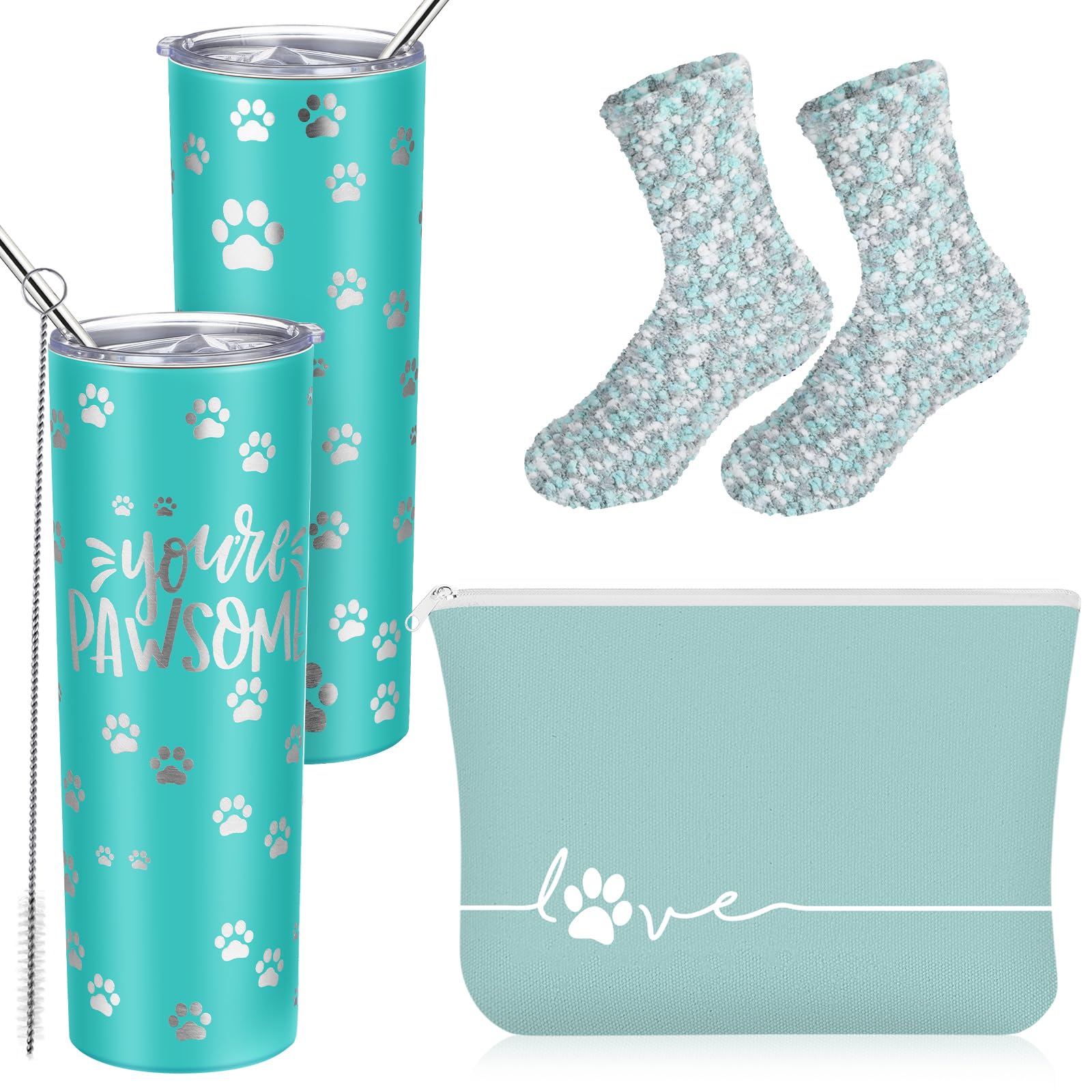 SiSieral 3 Pcs Gifts, Appreciation Gifts for Veterinary Technologists graduation, Birthday Including 20 oz Paw Tumbler, Coral Fleece Socks, Makeup Bag