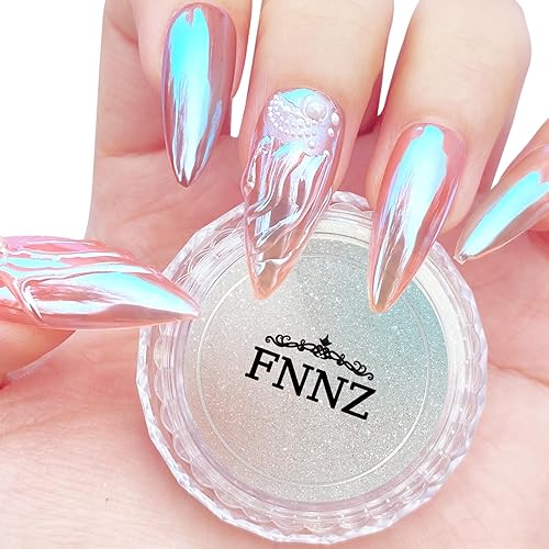 FNNZ Unicorn Chrome Nail Powder, Aurora Unichrome Mermaid Aurora Nail Powder Pigment Pearlescent Nail Art Glitter Decoration for Home DIY Nail Salon Manicure - Glacier Ocean - Glacier Ocean