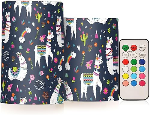 Juego de 2 velas sin llama de cactus de llama, arco iris, con temporizador remoto, funciona con pilas, velas eléctricas que cambian de color, velas