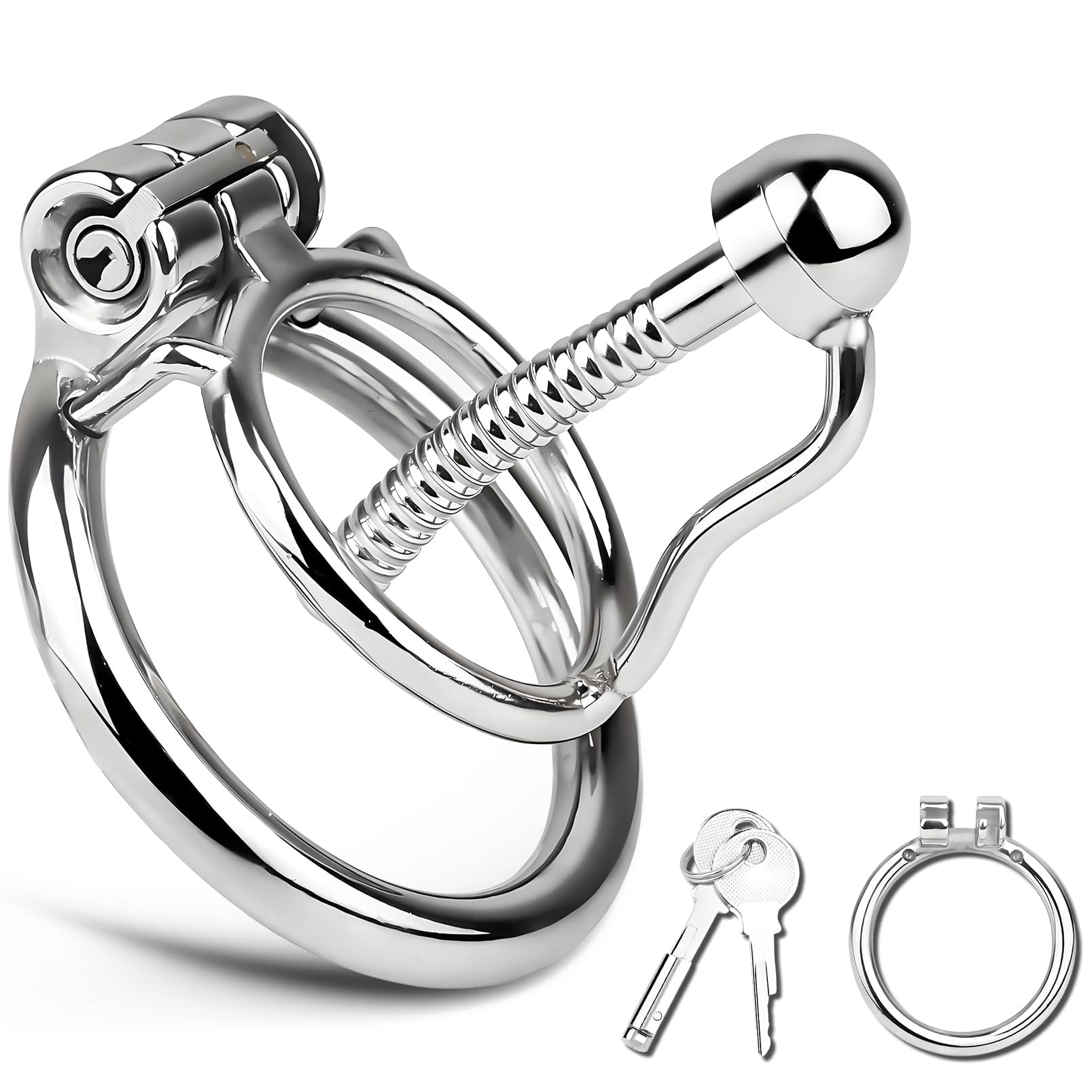 Gabbia di castità con tappo uretrale, gabbia di castità in acciaio inox con anello di bloccaggio per uomini, traspirante e impermeabile, tubo cavo per una facile minzione (40mm,1)