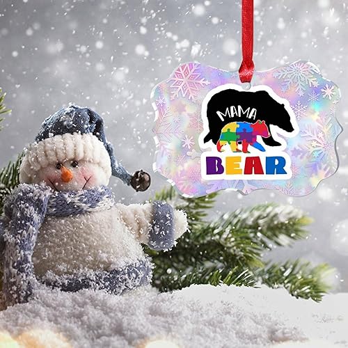 Miniatura 4 de Mama Bear Christmas Acrylic Ornament Puzzle Pieces Autism Christmas Ornaments Mama Bear Autism Colorful Puzzle Bear Christmas Party Supplies Autism